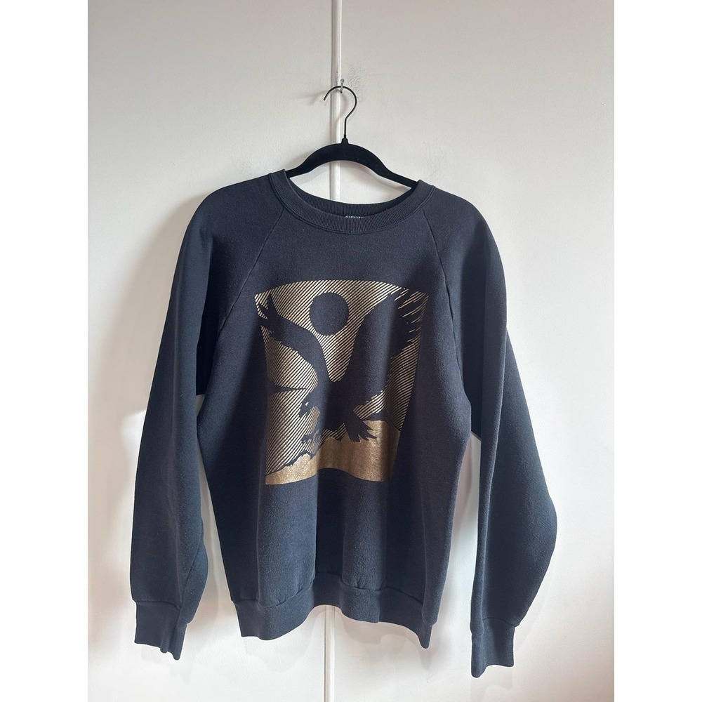 Vintage Fruit Of The Loom Sweatshirt Mens Large Black Fleece Eagle Pullover USA
